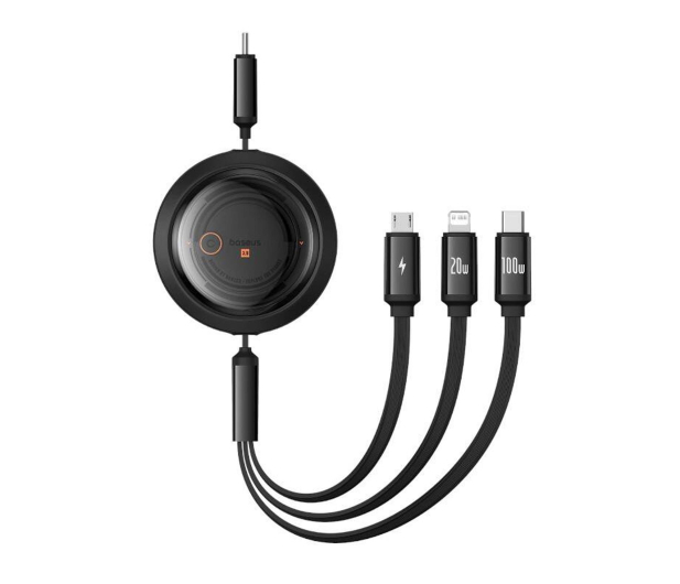 BASEUS Free2Draw Retractable Cable 3in1 100W 1,1m black P10368700111-04 - 1348107 - zdjęcie